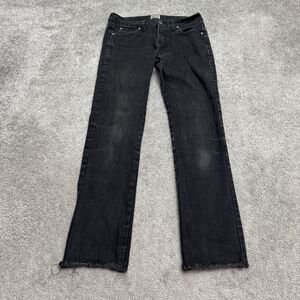 Naked & Famous Slim Straight Denim Jeans Womens 28 Black Washed Raw Hem Stretch